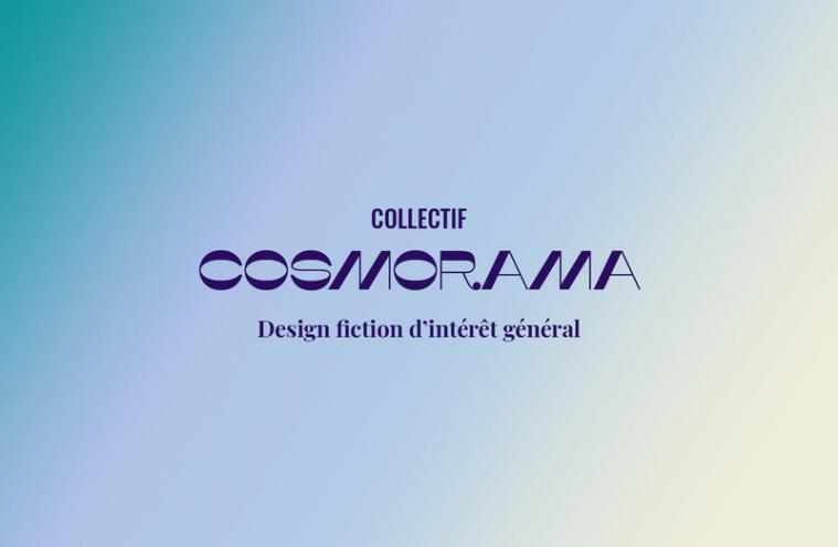 Logo du Collectif Cosmorama sur fond bleu  