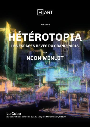 : Extrait de l’œuvre immersive « Hétérotopia, les espaces rêves du Grand Paris », composée de paysages urbains futuristes et colorés