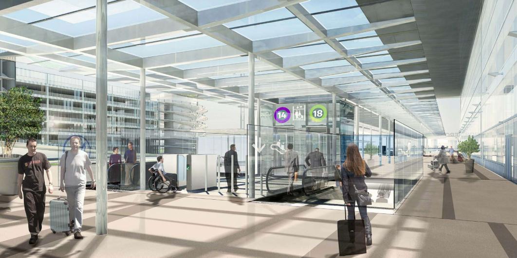Perspective de la future gare Aéroport d'Orly, vue du hall